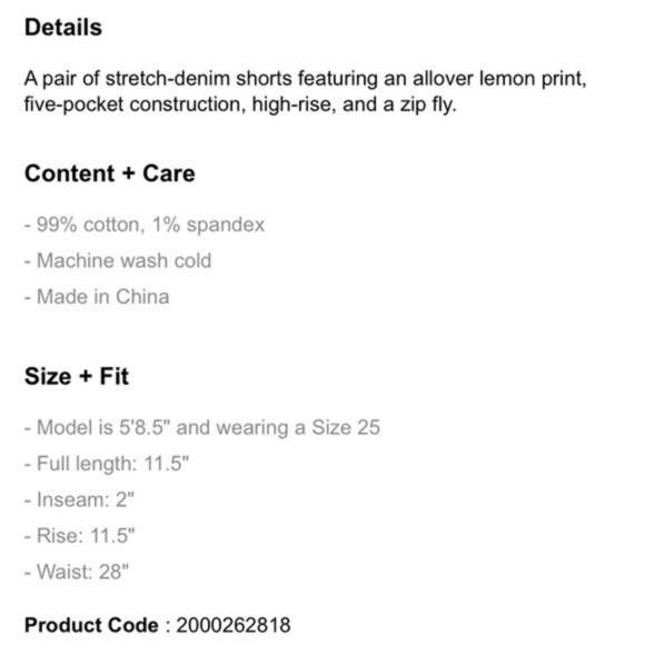 NWT White Denim High Waist Lemon Print Shorts New - Picture 5 of 6